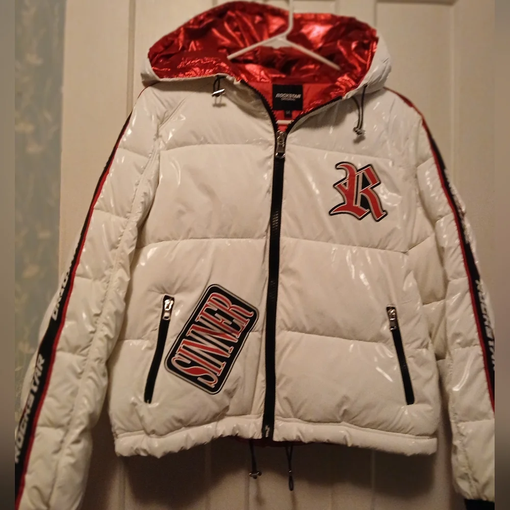 Rockstar White and Red Puffer Jacket - Picture 2 of 7